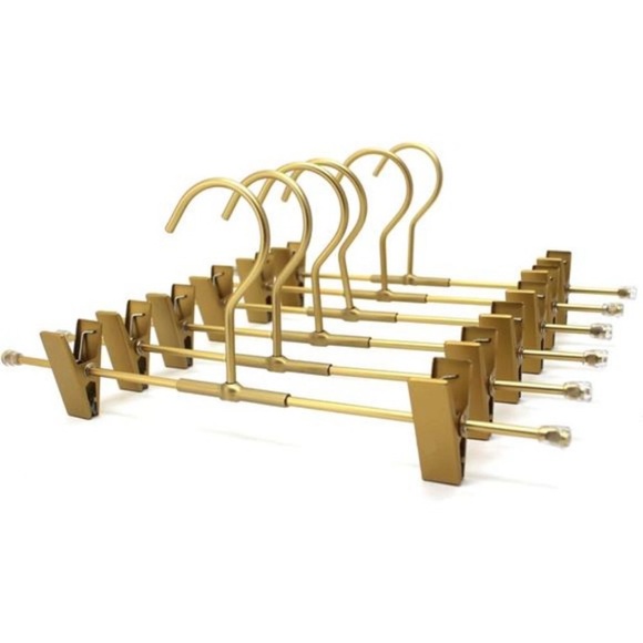 Gold Aluminum Skirt Hangers 2-Adjustable ClipsClothes Hangers, Pack of 10 Closet Accessories